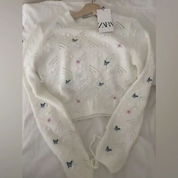 ZARA FLORAL KNIT SWEATER - Picture 2 of 9